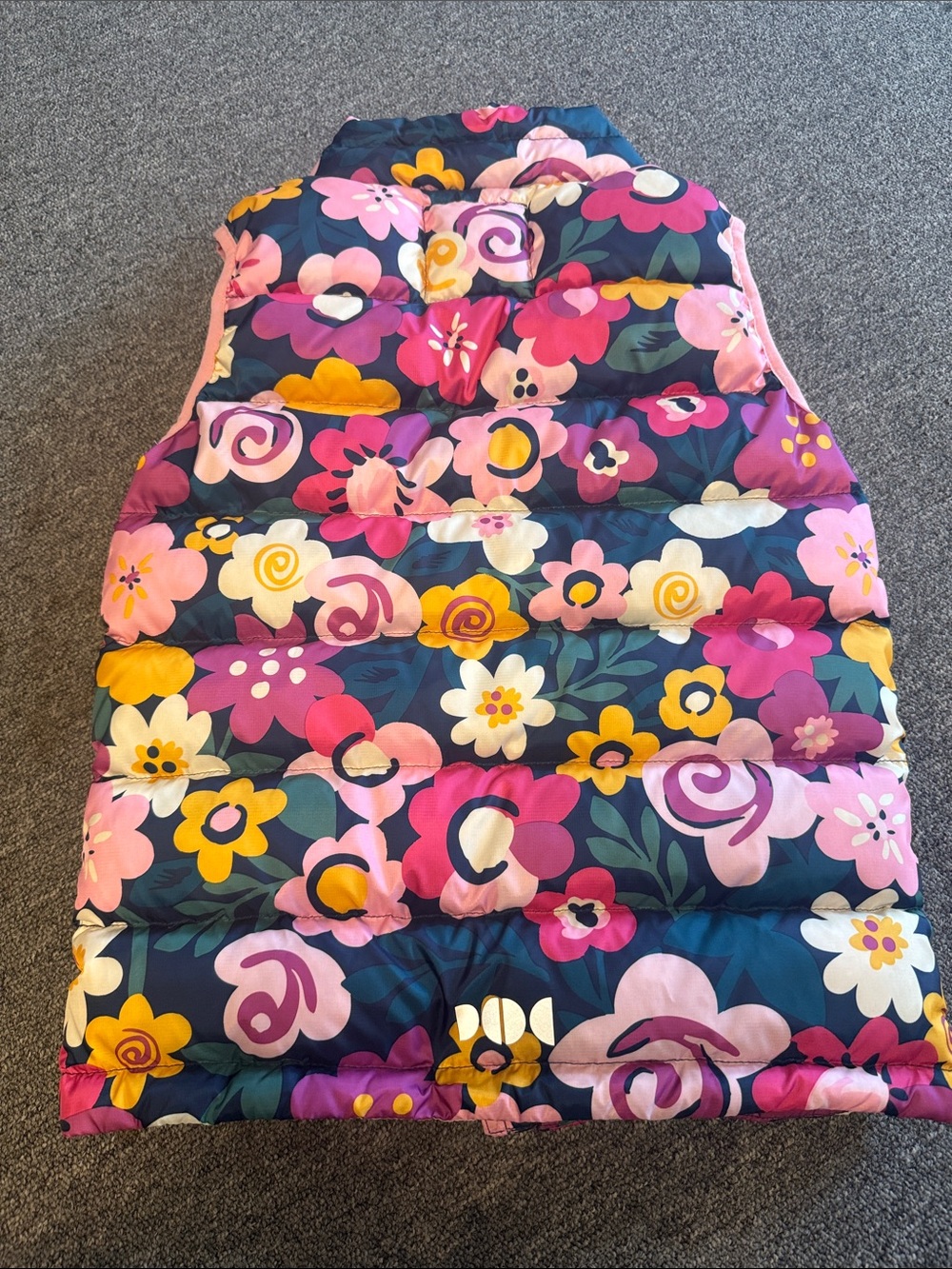 Hanna Andersson Navy Floral Puffer Vest with Pink & Yellow Blooms - Picture 5 of 7